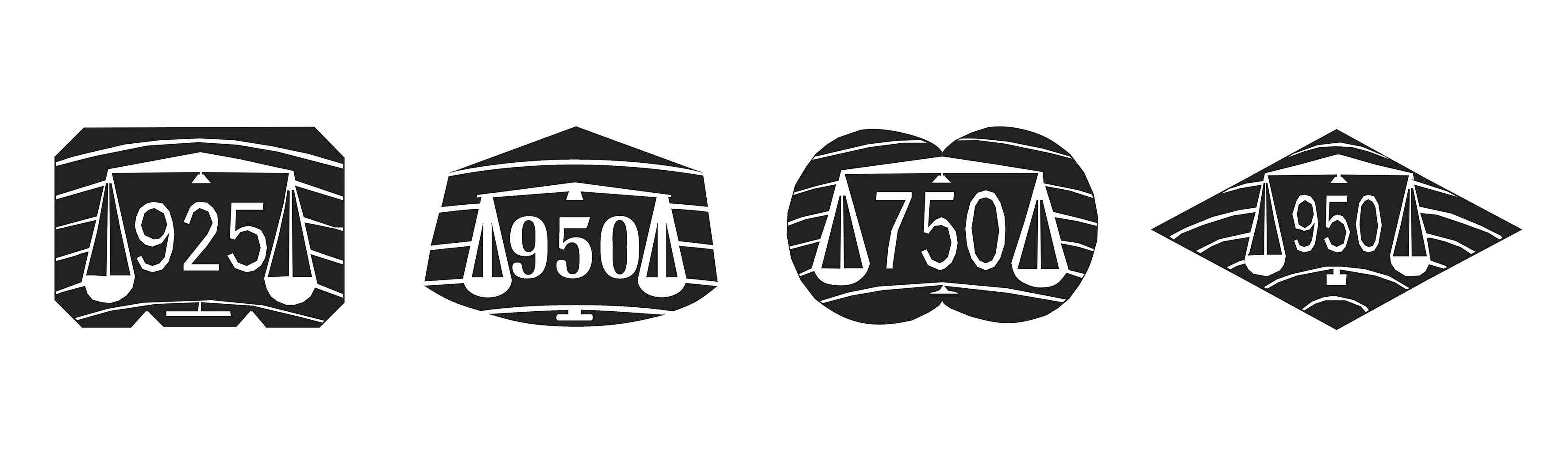 Example Common Control Marks, for l-r silver, palladium, gold, platinum