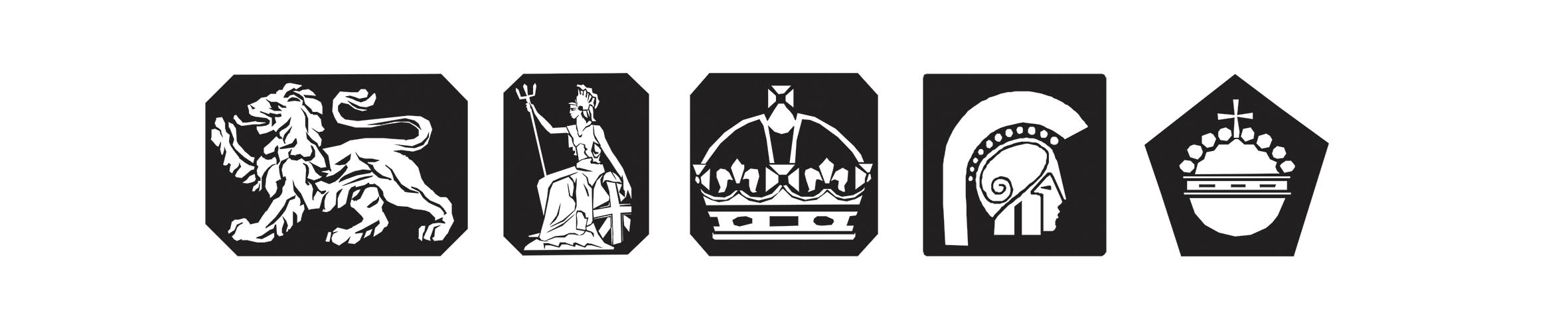 Left to right: Sterling silver, Britannia silver, gold, palladium, platinum